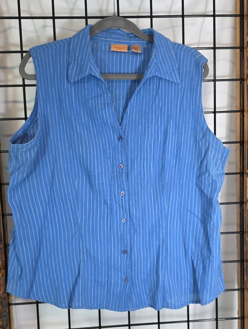 Northcrest Blue Pinstripe Sleeveless Button-Up Blouse
